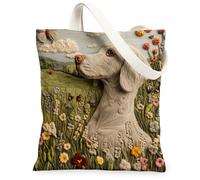 Sac fourre-tout en toile motif chien Braque de Weimar printanier, 33 x 38,1 cm, sac à bandoulière réutilisable pour femme, peinture d'animal domestique, décoration cadeau