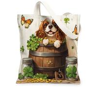 Sac fourre-tout en toile motif chien Cavalier King Charles de Saint-Patrick pour faire du shopping, 33 x 38,1 cm, sac d'épicerie réutilisable pour femme, ferme, plage, peinture esthétique, décoration