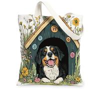 Sac fourre-tout en toile motif chien de montagne bernois printanier 33 x 38,1 cm, niche amusante et réutilisable, motif imprimé chien de montagne bernois pour femme, animal de compagnie, plage