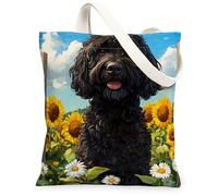 Sac fourre-tout en toile motif chien d'eau portugais printanier 33 x 38,1 cm, sac d'épicerie réutilisable pour femme, ferme, animal domestique, plage, peinture esthétique, cadeau