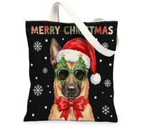 Sac fourre-tout en toile motif chien malinois belge de Noël 33 x 38,1 cm, sac d'épicerie réutilisable pour femme, motif de voyage de Noël
