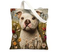 Sac fourre-tout en toile motif chien Pitbull printanier 33 x 38,1 cm, sac à bandoulière réutilisable pour femme, peinture d'animal domestique, décoration cadeau