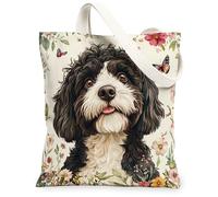 Sac fourre-tout en toile motif chien portugais printanier 33 x 38,1 cm, sac d'épicerie réutilisable pour femme, animal de compagnie, peinture, cadeau, décoration