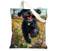 Sac fourre-tout en toile motif chien portugais printanier 33 x 38,1 cm, sac d'épicerie réutilisable pour femme, motif floral amusant pour animaux domestiques, plage, peinture esthétique, cadeau