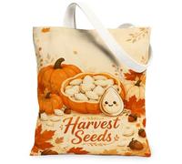 Sac fourre-tout en toile, motif citrouilles, feuilles de semences, orange, 33 x 38,1 cm, Orange, 13x15 Inch