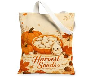 Sac fourre-tout en toile, motif citrouilles, feuilles de semences, orange, 33 x 38,1 cm, Orange, 13x15 Inch
