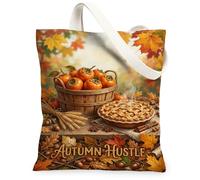 Sac fourre-tout en toile, motif citrouilles, feuilles de tarte rustiques, orange, 33 x 38 cm