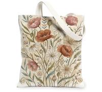 Sac fourre-tout en toile motif coquelicot pour femme, botanique rustique, chrysanthème, feuille de chrysanthème, printemps, terreux, lavable, réutilisable, idéal pour voyage, travail, shopping
