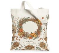 Sac fourre-tout en toile Motif couronne de récolte d'automne 33 x 38 cm | Illustration botanique, style rustique de ferme, thème récolte, décoration de jardin saisonnière, marché agricole esthétique