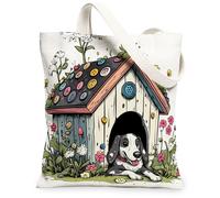 Sac fourre-tout en toile motif dogue allemand printanier 33 x 38,1 cm, niche amusante pour chiot, sac d'épicerie réutilisable, sac d'épicerie pour femme, animal de compagnie mignon, plage, esthétique