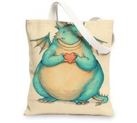 Sac fourre-tout en toile motif dragon, adorable créature fantaisie, réutilisable, fantaisie, ludique, léger, lavable, bleu, 13x15 Inch