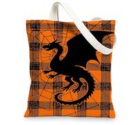 Sac fourre-tout en toile motif dragon, sacs à provisions réutilisables, légers et lavables avec bandoulière pour T, Orange, 13x15 Inch