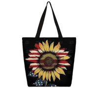 Sac fourre-tout en toile, motif drapeau américain, tournesols, sac à provisions d'école, sacs à bandoulière en toile pour femmes et hommes, sac à main