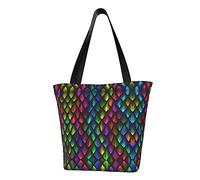 Sac fourre-tout en toile motif écailles de dragon avec motif imprimé sur toute la surface, grand sac fourre-tout réutilisable avec double poignée, sac de plage, sac de week-end