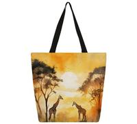 Sac fourre-tout en toile, motif girafe, prairie africaine, sac à provisions d'école, sacs à bandoulière en toile pour femmes et hommes, sac à main tendance