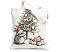 Sac fourre-tout en toile motif hérisson de Noël pour faire du shopping, 33 x 38,1 cm, cadeau de sapin de Noël, sac d'épicerie réutilisable pour femme, motif animal, travail, voyage, décoration cadeau