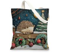 Sac fourre-tout en toile motif hérisson de Noël pour faire du shopping, 33 x 38,1 cm, sac d'épicerie réutilisable pour femme, motif animal, travail, voyage, décoration cadeau