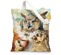 Sac fourre-tout en toile motif hibou, illustration artistique de hibou, sacs à bandoulière légers et lavables pour le shopping, les voyages, la plage, multicolore, 13x15 Inch