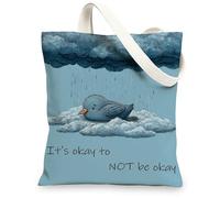 Sac fourre-tout en toile motif oiseau bleu mignon léger lavable bandoulière sacs d'épicerie pour un usage quotidien, voyage, plage, bleu, 13x15 Inch