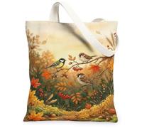 Sac fourre-tout en toile motif oiseau, branche de feuilles rustiques, vert automne, 33 x 38,1 cm, vert, 13x15 Inch