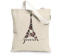 Sac fourre-tout en toile motif Paris Tour de Paris chic réutilisable Sacs de courses légers lavables respectueux de l'environnement, beige, 13x15 Inch