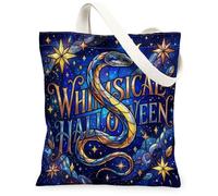 Sac fourre-tout en toile motif serpent avec étoiles colorées et texte Halloween Bleu 33 x 38 cm