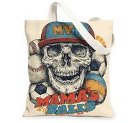 Sac fourre-tout en toile motif tête de mort, design graphique amusant, sacs d'épicerie légers et réutilisables, sac à bandoulière vintage chic d'été, beige, 13x15 Inch