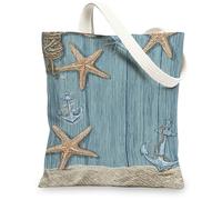 Sac fourre-tout en toile nautique, sacs de courses réutilisables prêts à l'emploi, sacs légers bleus 33 x 38 cm