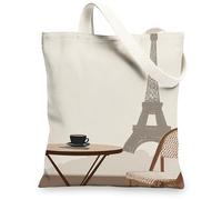 Sac fourre-tout en toile parisienne - Design vintage - Léger et lavable - Pour voyage, gym, plage, beige, 13x15 Inch