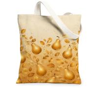 Sac fourre-tout en toile poire, élégant branche de feuilles naturelles d'automne doré sacs fourre-tout de tous les jours 33 x 38 cm, doré, 13x15 Inch