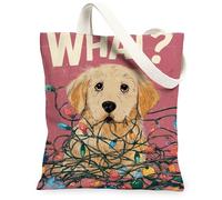 Sac fourre-tout en toile pour chien de vacances, motif chiot mignon, sacs de courses réutilisables, festifs, légers et lavables avec bandoulière en toile, pêche, 13x15 Inch