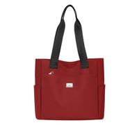 Sac fourre-tout en toile pour femme avec poches à fermeture éclair - Idéal pour le travail, les voyages, un usage quotidien, Rouge, Taille unique