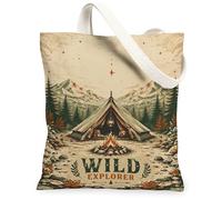 Sac fourre-tout en toile pour femme, aventure en plein air, feu de camp, montagnes, vert automne, lavable, réutilisable, idéal pour les courses, le bureau, la bibliothèque, décontracté, 33 x 38,1 cm