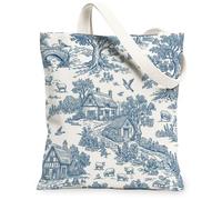 Sac fourre-tout en toile pour femme, campagne rustique, arbre, mouton, bleu d'été, lavable, réutilisable, idéal pour la famille, les amis, les collègues, la lecture, les amours, 33 x 38 cm