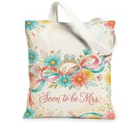 Sac fourre-tout en toile pour femme, mariage, fleurs, rubans, bleu pastel, lavable et réutilisable, idéal pour la famille, les amis, les collègues, la lecture, les amours, 33 x 38 cm