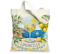 Sac fourre-tout en toile pour femme, motif citron tropical, jaune d'été, lavable, réutilisable, petit sac fourre-tout pour voyage, travail, shopping, librairie, 33 x 38 cm