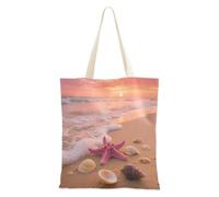 Sac fourre-tout en toile pour femme Motif coucher de soleil et étoiles de mer