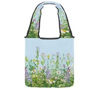 Sac fourre-tout en toile pour femme, motif éléphants indiens et éléments floraux, violet, sac fourre-tout réutilisable pour les courses, le travail, Multicolore 04, 14.1x14.9in/36x38cm