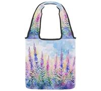 Sac fourre-tout en toile pour femme, motif éléphants indiens et éléments floraux, violet, sac fourre-tout réutilisable pour les courses, le travail, Multicolore 06, 14.1x14.9in/36x38cm