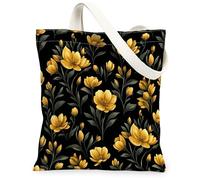 Sac fourre-tout en toile pour femme, motif floral moderne, bourgeon de feuille, jaune printanier, lavable et réutilisable, idéal pour l'extérieur, les voyages, le travail, la lecture, 33 x 38,1 cm