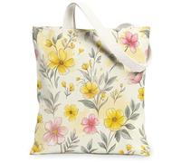 Sac fourre-tout en toile pour femme, motif floral printanier, bourgeon de feuille, jaune printanier, lavable, réutilisable, idéal pour le shopping, jaune, 13x15 Inch