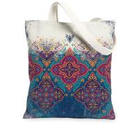 Sac fourre-tout en toile pour femme, motif mandala floral, bleu sarcelle, lavable, réutilisable, idée pour la famille, les amis, les collègues, la lecture, les amours, 33 x 38 cm