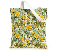 Sac fourre-tout en toile pour femme, motif papillon, fleur, abeille, printemps, jaune, lavable, réutilisable, idéal pour la famille, les amis, les collègues, la lecture, les amours, 33 x 38,1 cm
