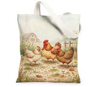 Sac fourre-tout en toile pour femme, motif poules rustiques, fleurs d'automne marron, lavable et réutilisable pour magasinage, marron, 13x15 Inch