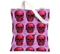 Sac fourre-tout en toile pour femme, motif tête de mort gothique, avec pierres précieuses de sang, Halloween, pêche, lavable, réutilisable, petit sac fourre-tout idéal pour famille, pêche, 13x15 Inch