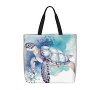 Sac fourre-tout en toile pour femme, sac d'épicerie réutilisable, sac de courses portable, sac à bandoulière paysage marin vif, Illustration aquarelle tortue de mer, Taille unique
