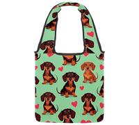 Sac fourre-tout en toile pour femmes et filles, motif chiens saucisses mignons avec cœurs, sac fourre-tout réutilisable pour les courses, le travail, Multicolore 02, 14.1x14.9in/36x38cm