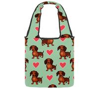 Sac fourre-tout en toile pour femmes et filles, motif chiens saucisses mignons avec cœurs, sac fourre-tout réutilisable pour les courses, le travail, Multicolore 05, 14.1x14.9in/36x38cm