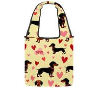 Sac fourre-tout en toile pour femmes et filles, motif chiens saucisses mignons avec cœurs, sac fourre-tout réutilisable pour les courses, le travail, Multicolore 03., 14.1x14.9in/36x38cm