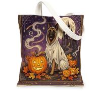 Sac fourre-tout en toile pour Halloween avec chien malinois belge 33 x 38 cm, maisons hantées de vacances, sac d'épicerie réutilisable pour femme, travail d'automne, voyage, peinture, décoration